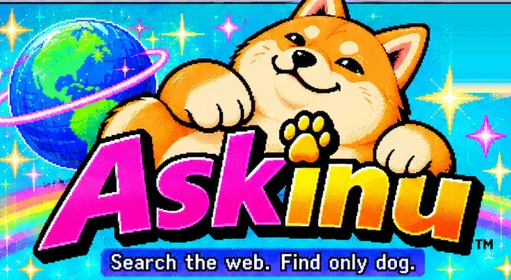 AskInu logo: a smiling shiba inu peeking over pink and orange letters next to a globe. Search the web. Find only dog.